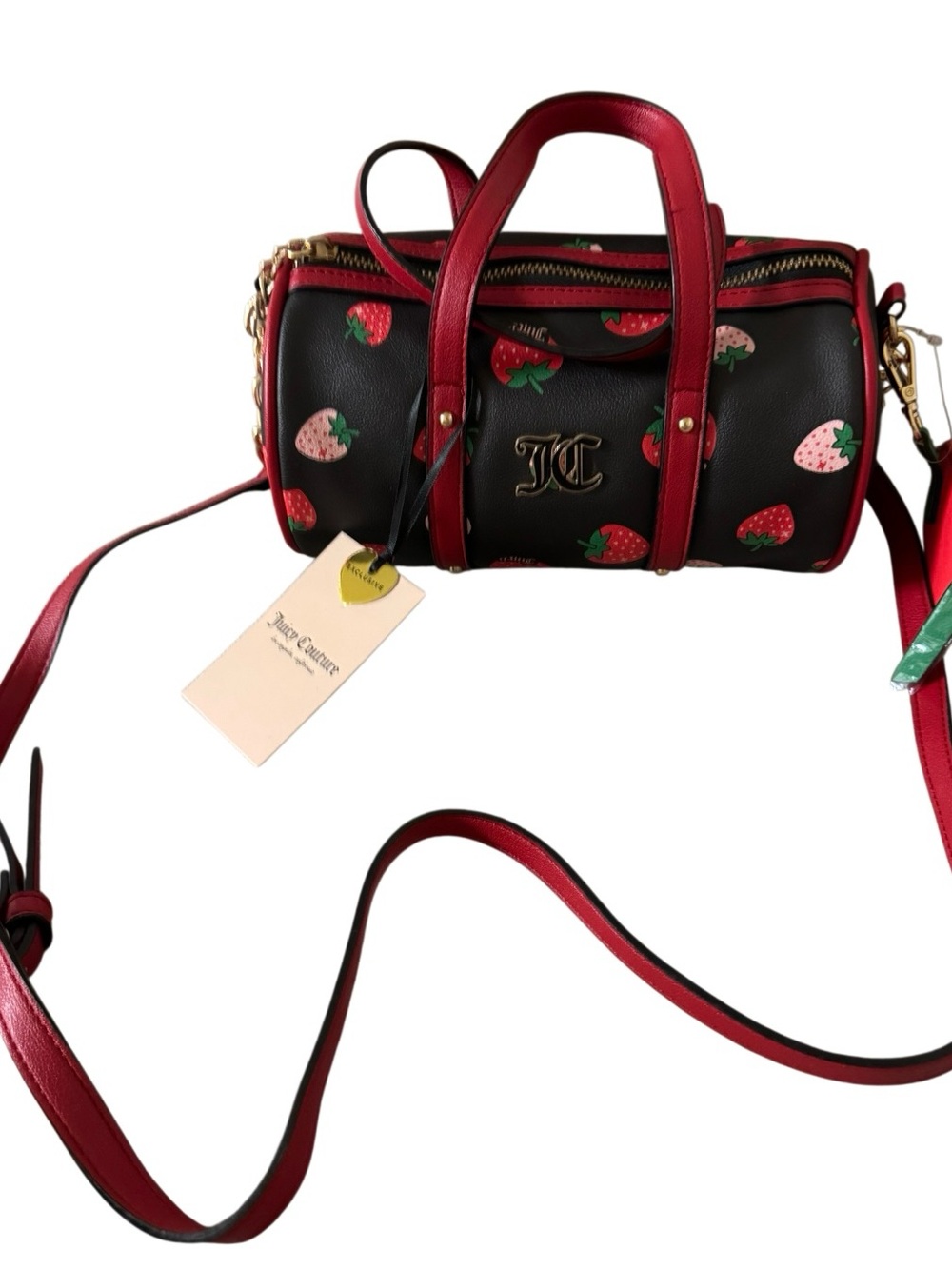 Juicy Couture Black & Red Strawberry Barrel Mini Satchel